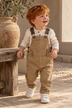 Joe Fresh Baby Khaki Overalls 6-12M Cotton Suspender Dungarees Vintage Style